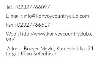 Konvoy Hotel & The Country Club iletiim bilgileri